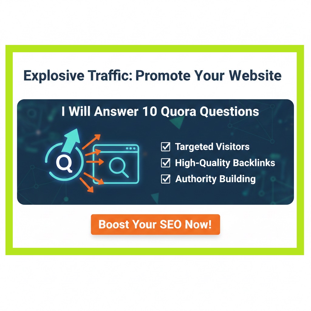 Answer 10 Quora Questions to Promote Your Website. Drive Targeted Visitors & Backlinks to Your Website. Quora Marketing Pro: Answer 10 High-Authority Questions for Instant Website Promotion & SEO Boost.