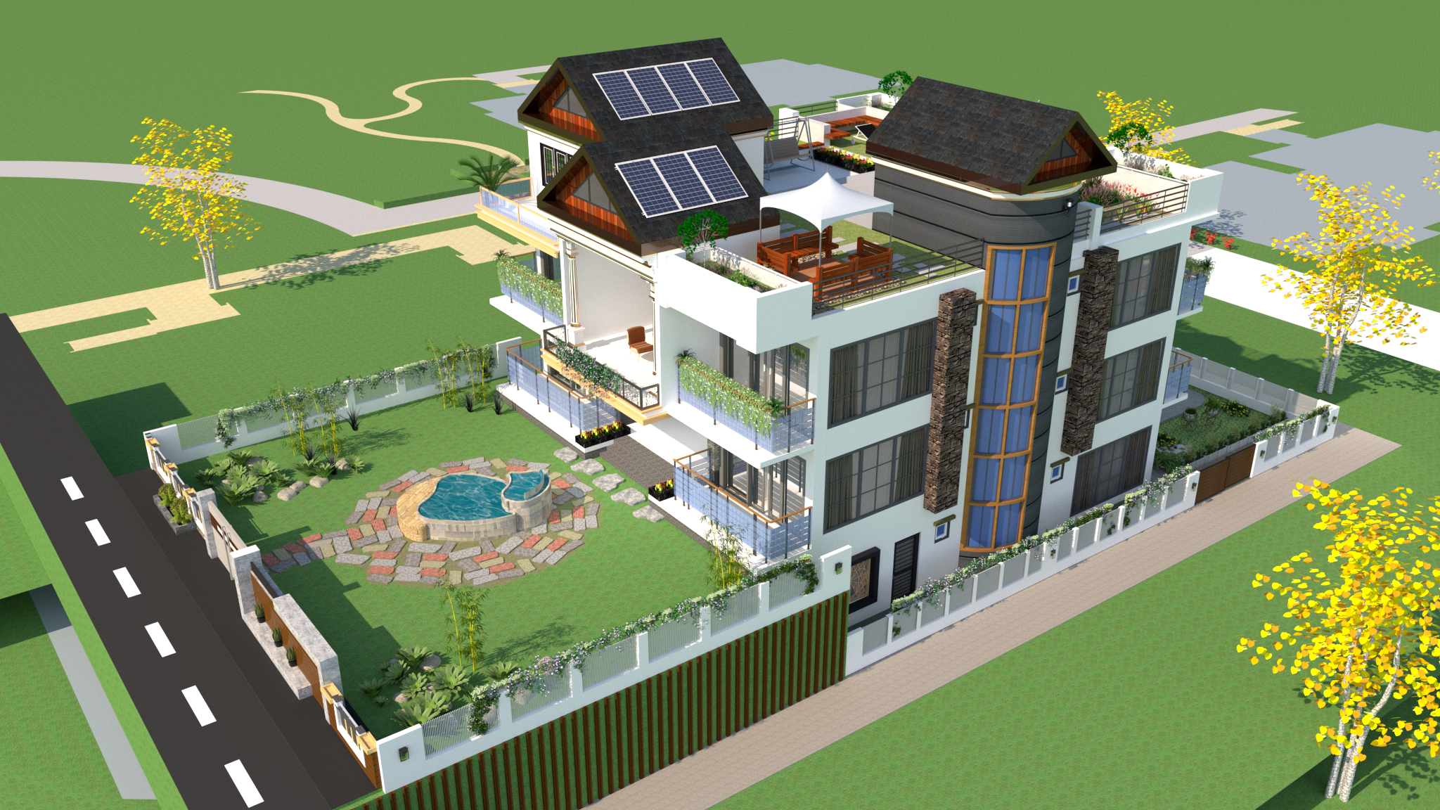 house design, exterior design, 3d modelling and rendering with 3d visualization