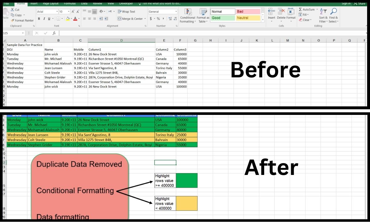 MS Excel Conditional formatting